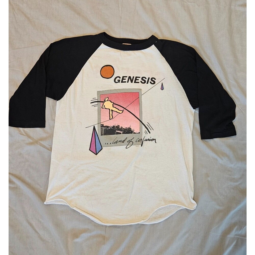 Vintage Genesis Invisible Touch Tour 1987 Handtex XL Land of Confusion Raglan T